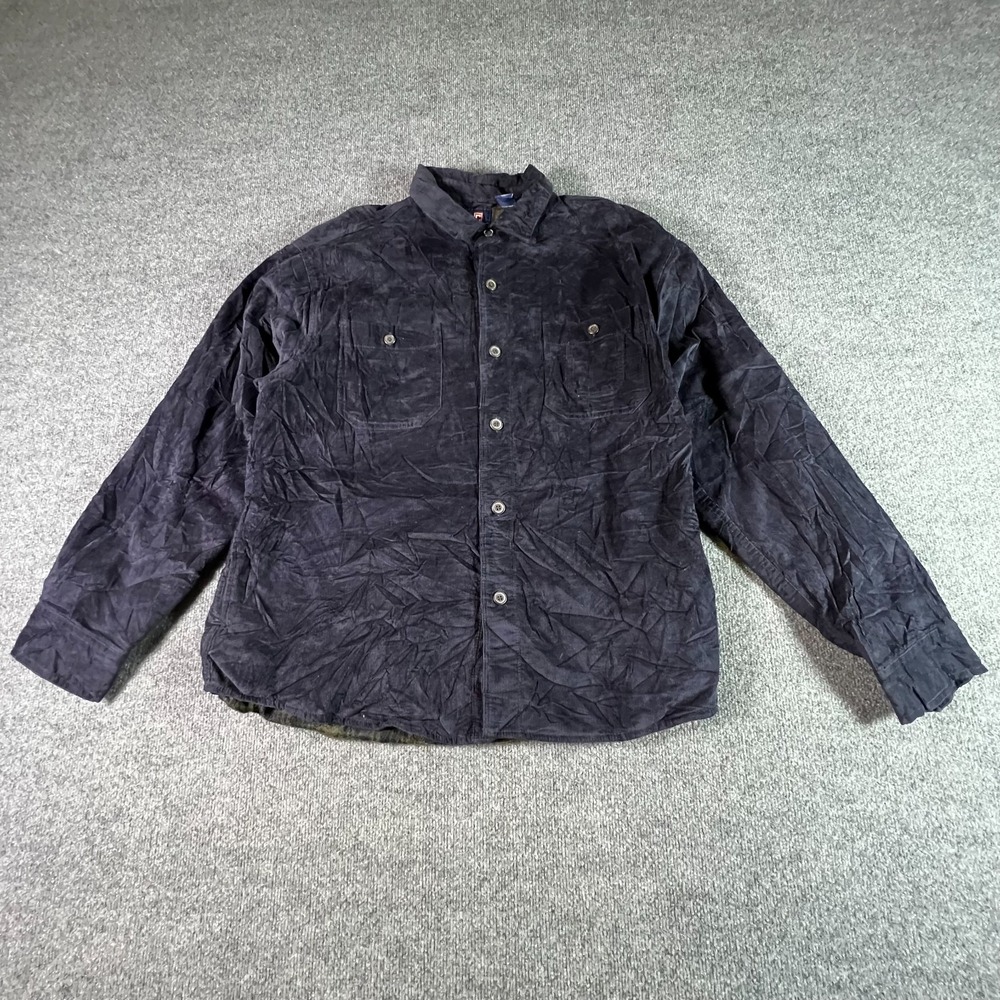 Chaps Corduroy Shirt Jacket Men's XL Navy Blue Plaid Lined Button Front Outdoor